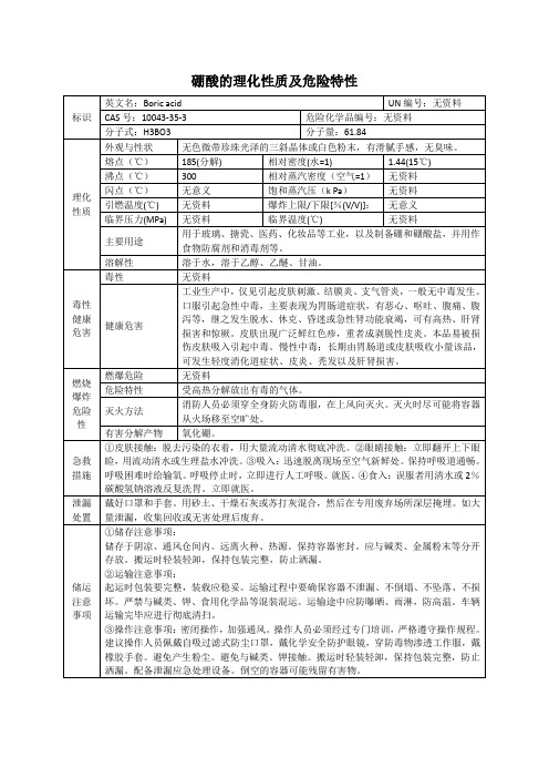 硼酸的理化性质及危险特性表