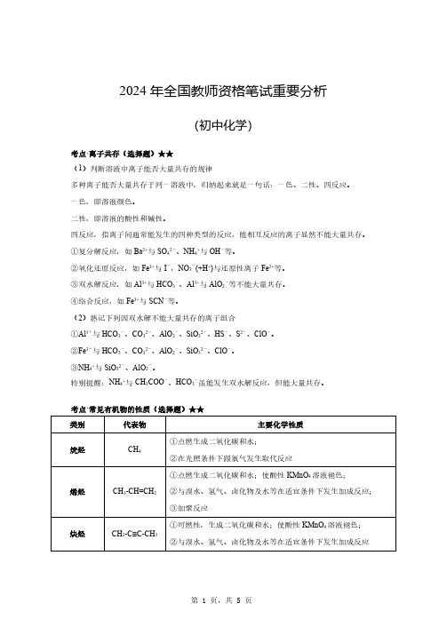 2024年全国教师资格重要分析科目三初中化学