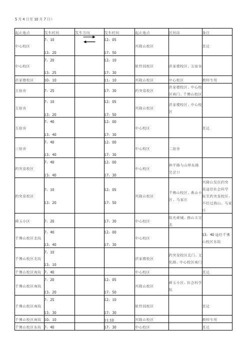 山东大学最新校车时刻表