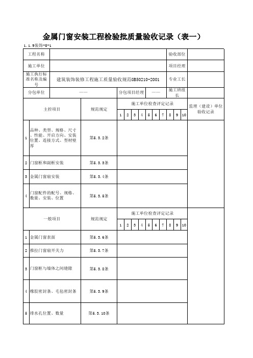 1-1-9装饰-5-1_金属门窗安装工程检验批质量验收记录(表一)