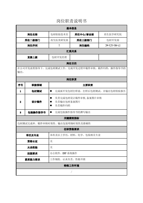 12.岗位职责说明书-包材检验技术员