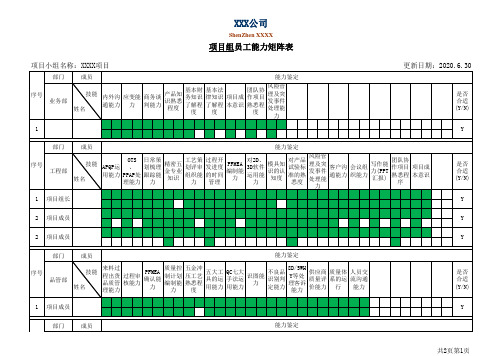 2020年度员工能力矩阵表