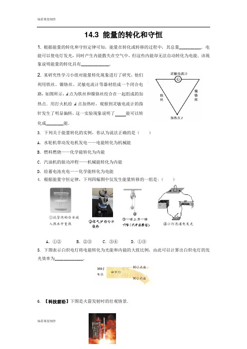 中考冲刺14.3 能量的转化和守恒