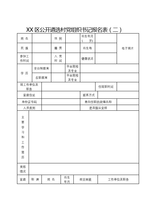 XX区公开遴选村党组织书记报名表【模板】