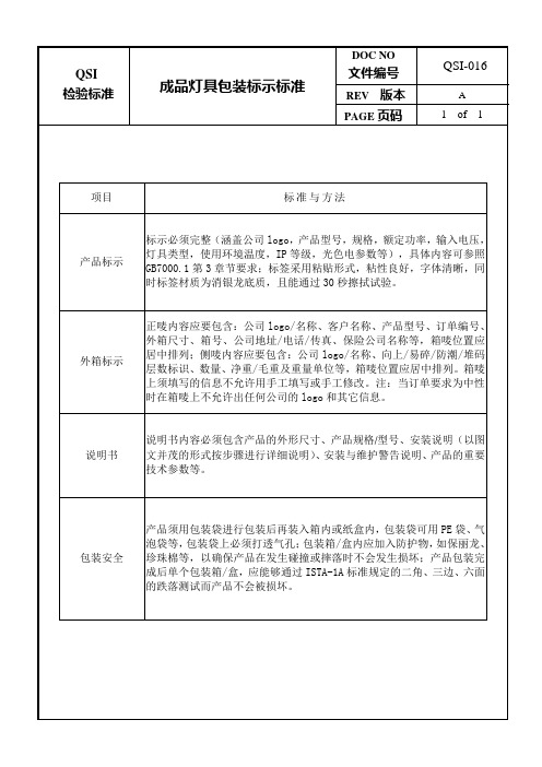 成品灯具包装标示标准