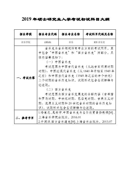 2019年硕士研究生入学考试初试科目大纲