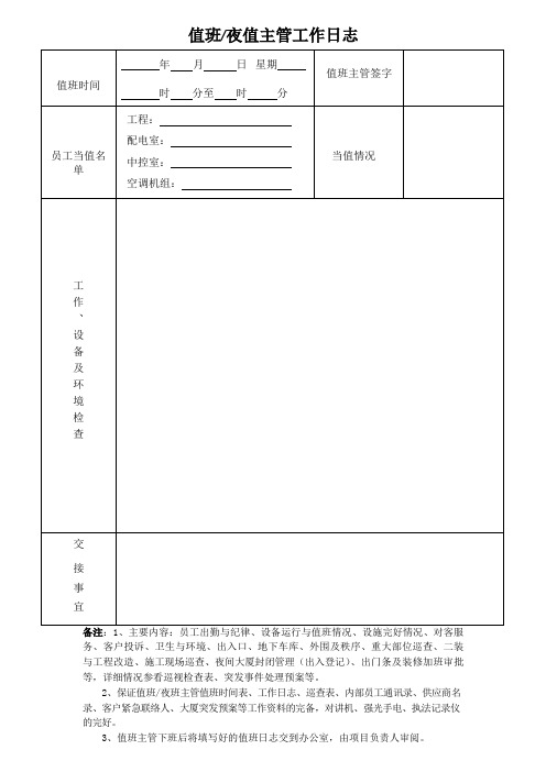 物业值班经理接班记录