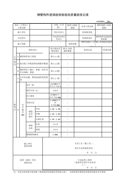 钢管构件进场验收检验批质量验收记录