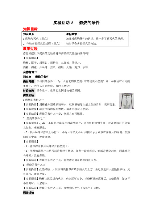 教案实验活动3燃烧的条件