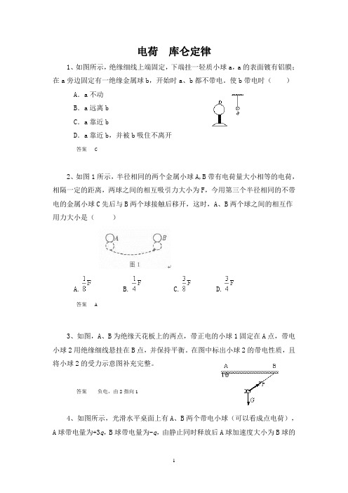 高中物理考题精选—电荷 库仑定律 -含答案