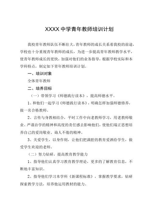 中学青年教师培训计划