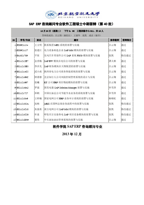 SAP ERP咨询顾问专业软件工程硕士中期答辩(第40批)