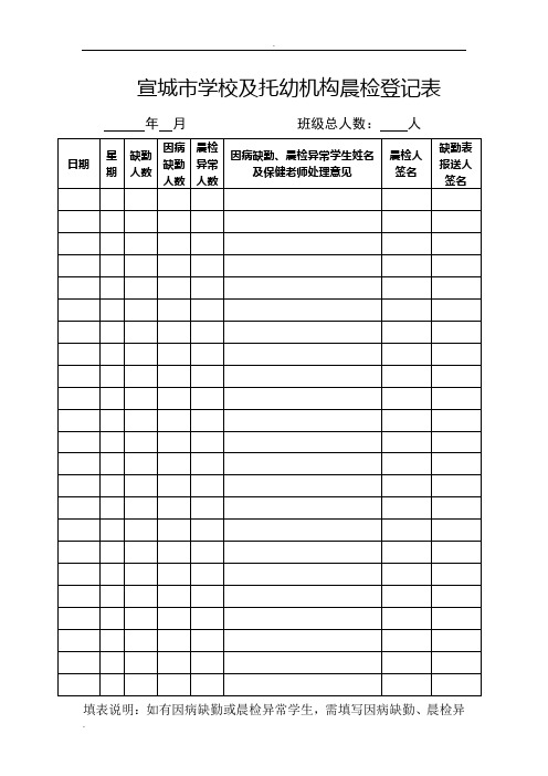 晨检及因病缺勤、病因追查登记表