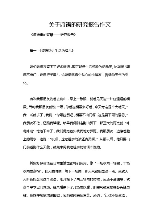 关于谚语的研究报告作文