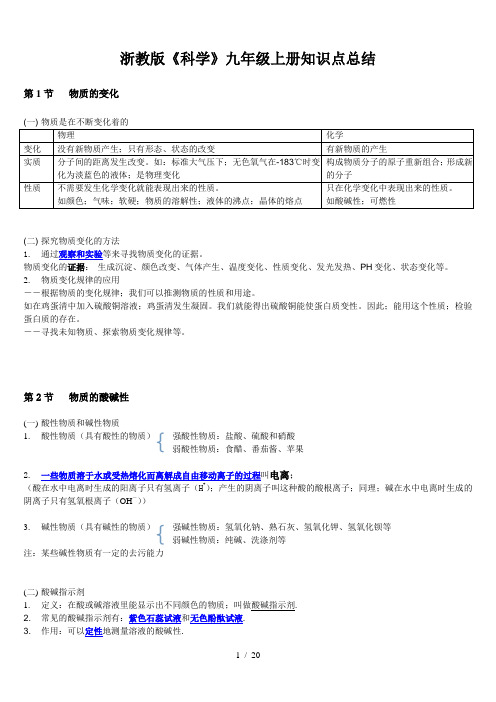 浙教版《科学》九年级上册知识点总结