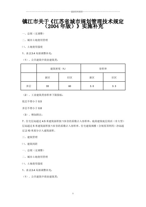 镇江市关于《江苏省城市规划管理技术规定(2004年版)》实施补充精编版