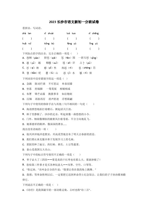 2023长沙市语文新初一分班试卷