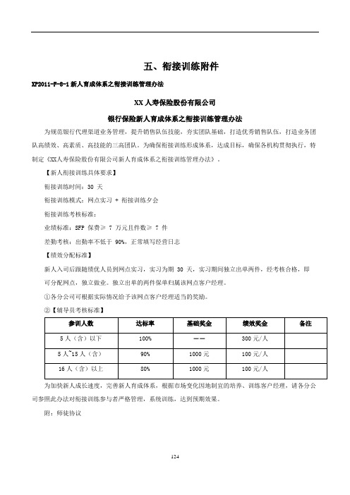 保险公司 银保新人育成体系操作手册之新人衔接训练班及相关附件