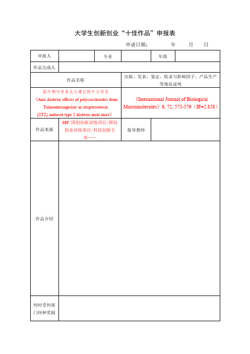 大学生创新创业“十佳作品”申报表