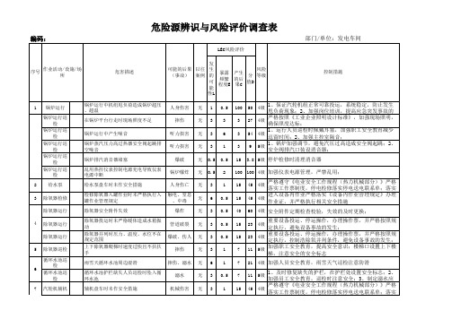 发电车间危险源辨识、风险评价清单