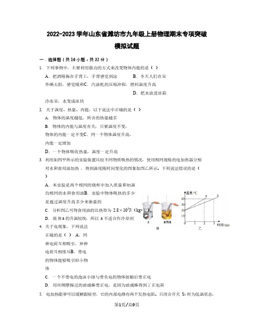 2022-2023学年山东省潍坊市九年级上册物理期末专项突破模拟试题(含解析)