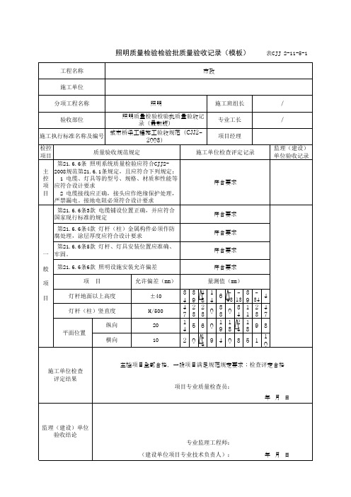 照明质量检验检验批质量验收记录(模板)