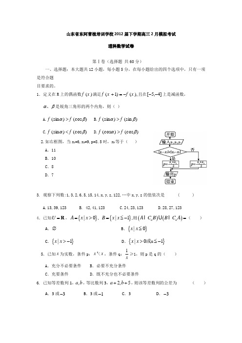 山东省东阿曹植培训学校2012届高三2月模拟考试数学(理)试题