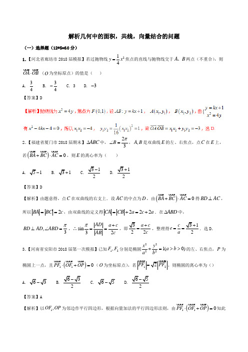 新课标版备战2018高考数学二轮复习难点2-9解析几何中的面积共线向量结合的问题测试卷文