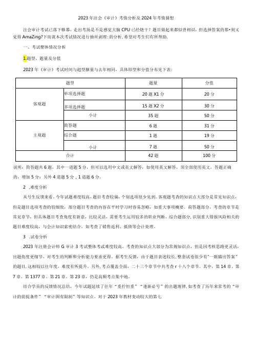 2023年注会《审计》考情分析及2024年考情猜想