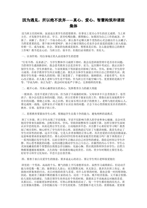 因为遇见,所以绝不放弃——真心、爱心、智慧构筑和谐班集体