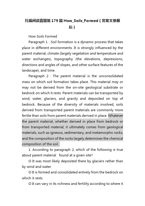 托福阅读真题第179篇How_Soils_Formed（答案文章最后）