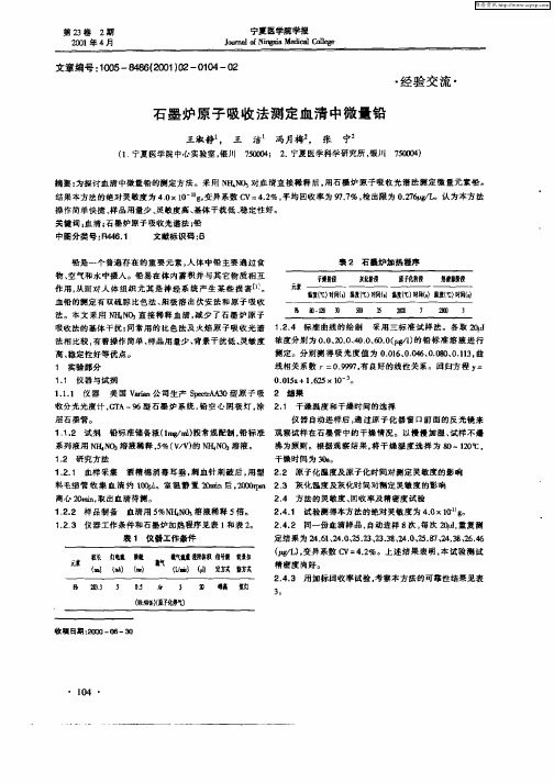 石墨炉原子吸收法测定血清中量铅