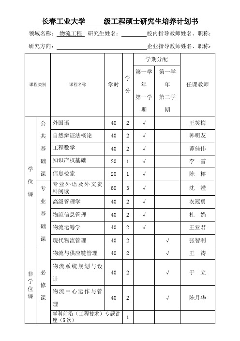 长春工业大学级工程硕士研究生培养计划书[001]