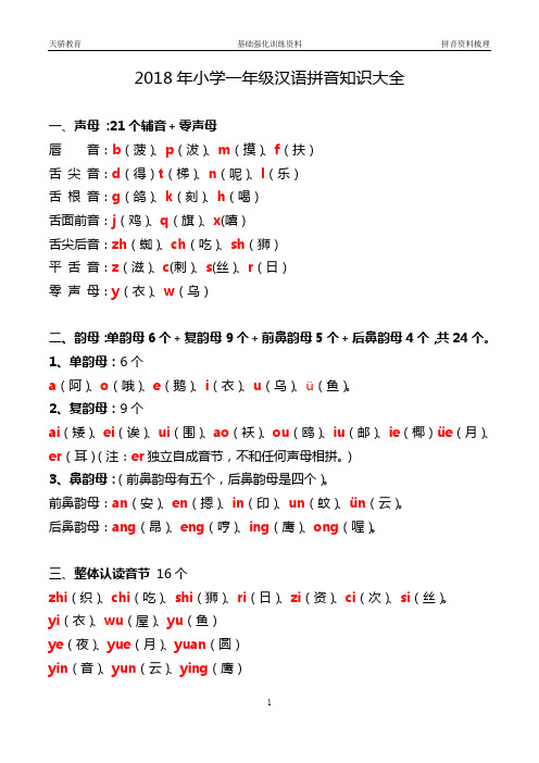 2018最新小学一年级汉语拼音知识大全