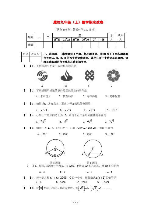 山东省潍坊市2010-2011学年九年级上学期期末考试数学试题