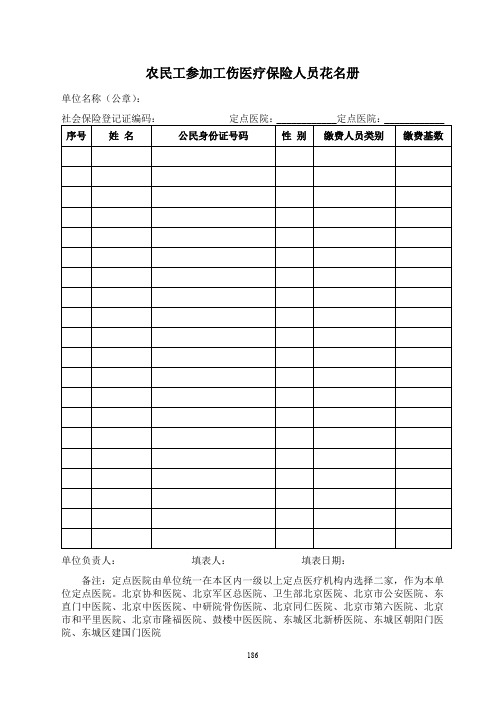 农民工参加工伤医疗保险人员花名册