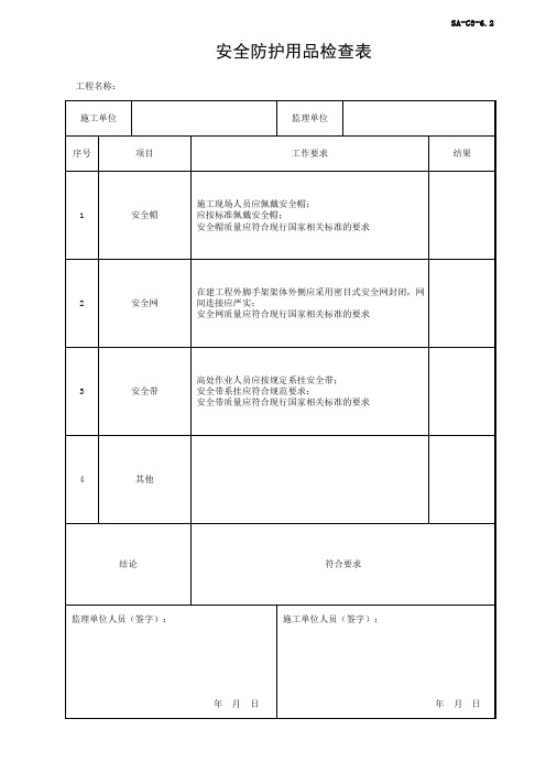 安全防护用品检查表