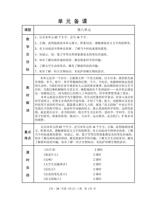 人教版六年制二年级语文第8单元教学设计172-200