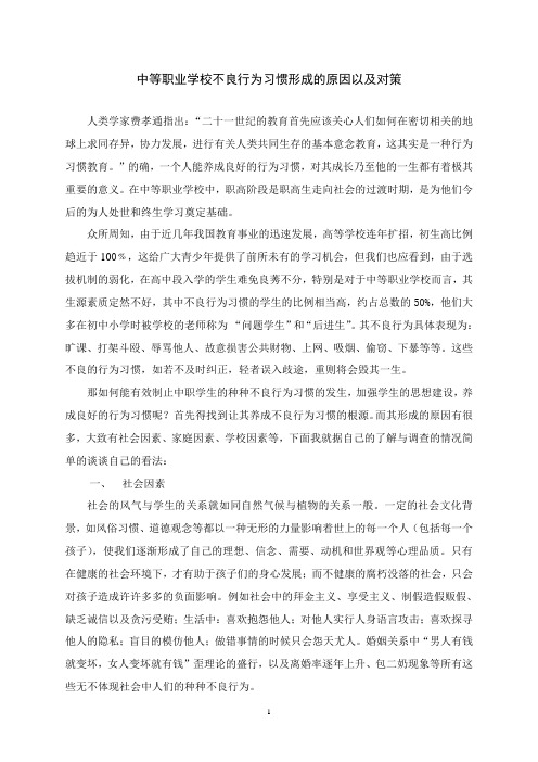 中等职业学校不良行为习惯形成的原因以及对策