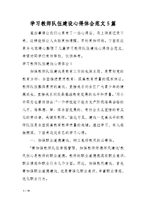 学习教师队伍建设心得体会范文5篇