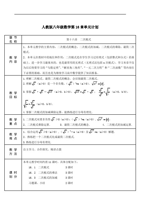 人教版八年级数学下册第16章二次根式全章教案