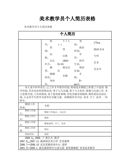 美术教学员个人简历表格