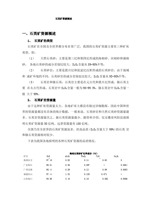 石英矿资源概述