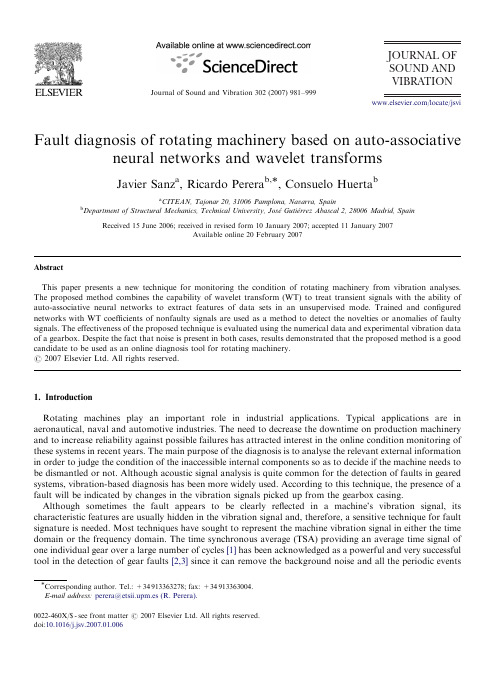 Fault diagnosis of rotating machinery based on auto-associative neural networks and wavelet transfor