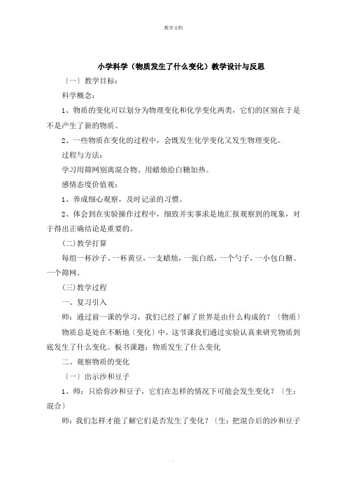 小学科学《物质发生了什么变化》教学设计与反思