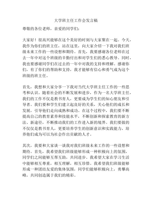 大学班主任工作会发言稿