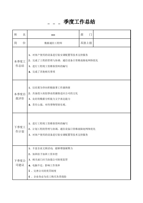 数据通信工程师季度工作总结