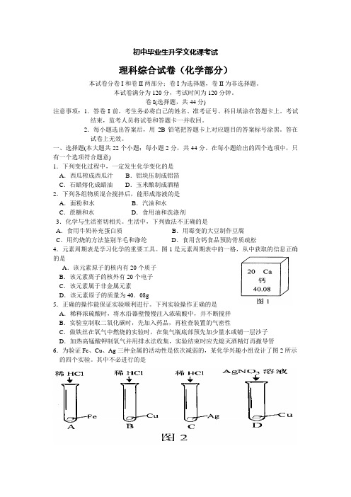 中考理科综合试卷化学试题