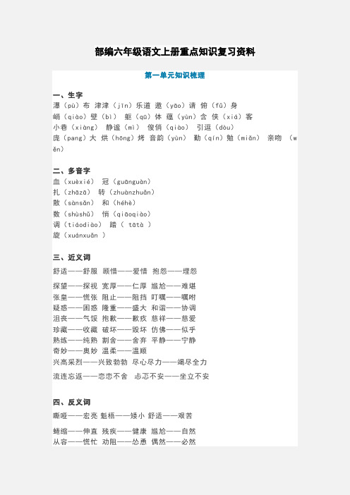 部编六年级语文上册重点知识复习资料