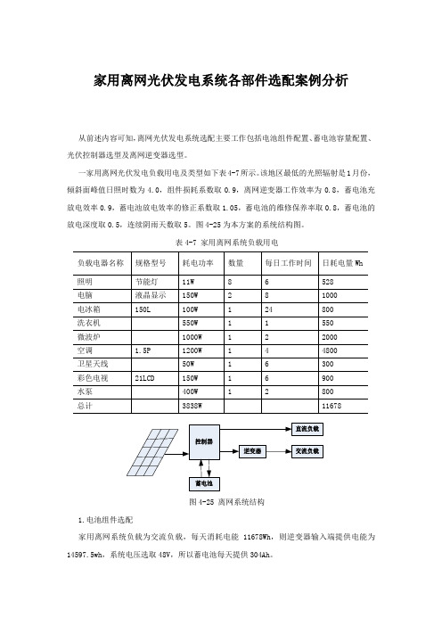 家用离网光伏发电系统各部件选配案例分析